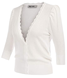 Maglioncino corto a manica corta in poliestere <span class=keywords><strong>viscosa</strong></span> scavato <span class=keywords><strong>Cardigan</strong></span> da donna con scollo a V - Product Image 5