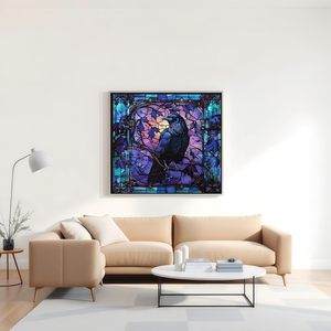 Songwoo Gotisches Lila-Blaues Fenster Raben-Diamantkunst Leinwand Buntglas Schwarze Krähe 5D Diamantmalerei-Set - Product Image 4