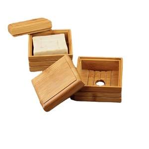 <b>Bamboo</b> <b>Soap</b> <b>Dish</b> With Lid Rectangular Natural Wood Color Covered Storage Box For Bathroom Toilet Desktop Use - Product Image 5