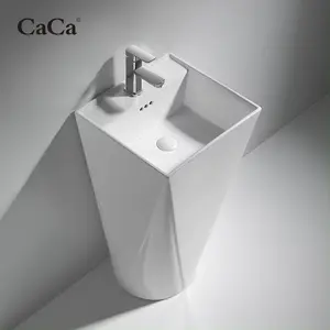 CaCa Diamond Shape Floor Mounted Ceramic Basin Sink White Artistic Ceramic Hand Wash BasinFreestanding Bathroom Sink