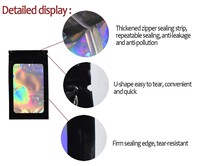 Sacs d'emballage holographiques plastique mylar pochettes plates refermables fermeture éclair laser avec logo personnalisé