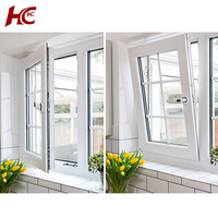 Sistema insonorizado personalizado Marco estrecho UPVC Ventana abatible Ventanas de vidrio doble Ventana abatible de huracán