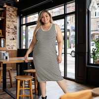 Robe décontractée ample en tricot à rayures pour femme, col rond, sans manches, taille naturelle, longueur mi-mollet, style streetwear printemps, grandes tailles