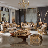 Meubles de villa européens de haute qualité personnalisés, sculpture sur bois massif faite à la main, ensemble de canapés de salon de luxe français, canapés en tissu