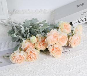 New Style 3 Heads Realistic Handmade Artificial Burnt Edge French Silk Rose Flower for Home <b>Wedding</b> Decoration Photography <b>Props</b> - Product Image 2