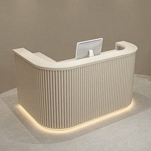 Mostrador de Recepción Moderno con Diseño Curvo Acanalado e Iluminación LED, Mueble de Recepción para Salón de Belleza, Hotel u Oficina - Product Image 2