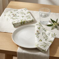 Serviettes en papier jetables à motif branche d'olivier, serviettes décoratives à rayures vertes, serviettes de table style ferme pour mariage et fête