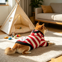 Sweat à capuche pour chien tendance et mignon, rayé rouge et blanc, col roulé, tricoté, vêtements pour animaux de compagnie, chaud pour l'hiver