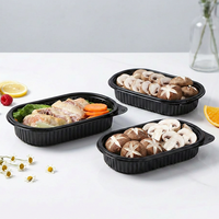 Contenants ovales noirs en plastique de qualité alimentaire pour emporter, salades, restauration rapide, fruits, emballages alimentaires jetables