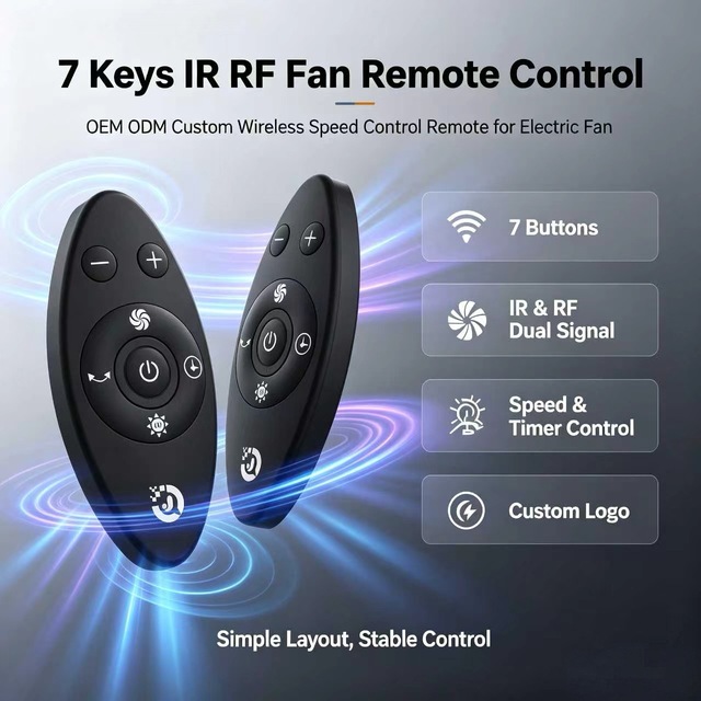 OEM ODM Custom 7 Keys IR & RF Remote Control, Wireless Speed Adjustable Remote Controller for Electric Fan