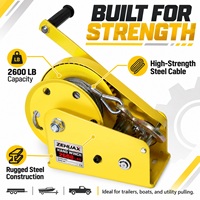 Treuil manuel robuste 2600 LBS avec câble en acier et crochet – Expédition rapide depuis l'entrepôt américain – Treuil manuel pour remorque de bateau, VTT, camping-car, camion, pick-up