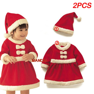 Costume da Babbo Natale per Bambini per Feste Natalizie, Set con Abito e Cappotto in Velluto Rosso per Bambino e Bambina - Product Image 2