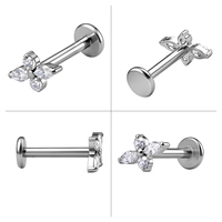 Boucles d'oreilles clous en titane G23 ASTM F136 avec zircone cubique sertie à griffes, motif fleur et marquise, pour piercing tragus, hélix, cartilage, bijoux pour femme
