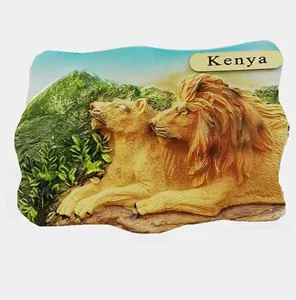 Resina africana coppia leone 3D frigorifero magnete collezione souvenir. Adesivi magnetici per la casa e la cucina