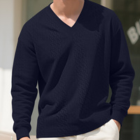 Pull décontracté en jacquard tricoté uni à col en V pour homme, coupe ample, manches longues, style automne, tendance Ins