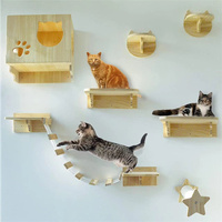 Étagère murale en bois pour chat avec hamac, perchoirs d'escalade gravés, griffoir, ensemble de meubles multifonctionnels, pont et échelle