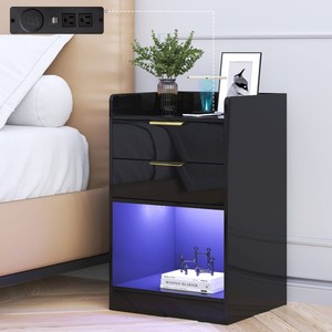 Mueble <span class=keywords><strong>de</strong></span> <span class=keywords><strong>Noche</strong></span> Moderno <span class=keywords><strong>de</strong></span> Madera <span class=keywords><strong>de</strong></span> Lujo Más Vendido con Luz LED y Cargador Inalámbrico, Mesa <span class=keywords><strong>de</strong></span> <span class=keywords><strong>Noche</strong></span> Negra para el Hogar - Product Image 5