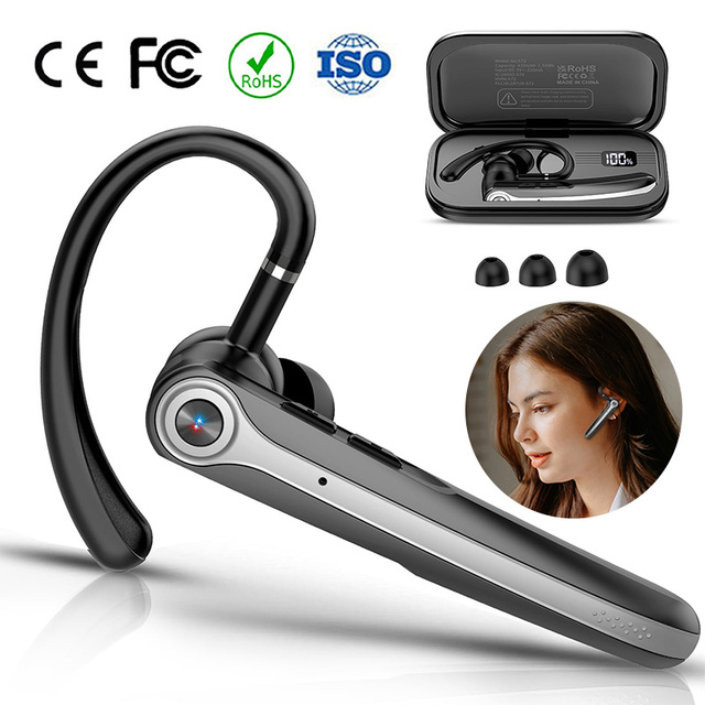 S72 Single Ear Buds Handfree Bluetooth Headphone for Business Trucker ENC Noise Reduction Microphone Adjustment Wireless Headset