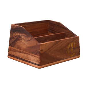Wooden Desktop Storage <b>Box</b> With Compartments For Office Supplies And Stationery Rectangle Standing Type Natural Walnut Wood - Product Image 4