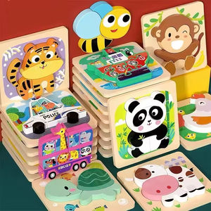 2025 Heetste Houten 3d Puzzel Set Kinderen Educatief Speelgoed <span class=keywords><strong>Cartoon</strong></span> Dier Board Voor Peuters 4-delige Set Dier Puzzel Bord - Product Image 2