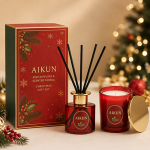 Aikun White Christmas Glass Bottle Custom Packaging Bulk Order Reed Diffuser <b>Candle</b> Sachet Aromatherapy <b>Gift</b> <b>Set</b> for Home Decor - Product Image 2
