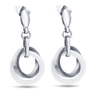 Boucles d'oreilles rondes à double couche en acier inoxydable et céramique, design géométrique, boucles d'oreilles à clous pour femmes, 16 mm, bijoux tendance - Product Image 1