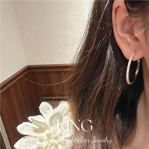 KING Silver Hoop Earrings S925 Full Diamond Channel Setting Everyday Wear - Product Image 3