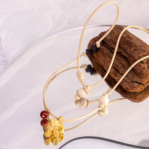 Collier en cordon de coton réglable de style bohème avec pendentif éléphant plaqué argent et perles naturelles |   Bijoux minimalistes faits à la main pour les fêtes unisexes - Product Image 2