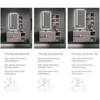 Muebles de Baño de Alta Calidad, Conjunto de Muebles de Baño con Encimera de Piedra, Espejo Inteligente con Luz Ambiental, Gabinete de Madera Maciza Montado en la Pared