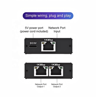 Splitter Ethernet 1000Mbps 1 ke 2 Kecepatan Tinggi, Splitter LAN Gigabit dengan Kabel Daya USB, Splitter RJ45 untuk Kabel Cat5/5e/6/7/8