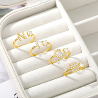 Go Party Hot Bague en Acier Inoxydable Zircon Lettres A à Z 26 Réglable Or 18 carats Plaquée Lettres Initiales