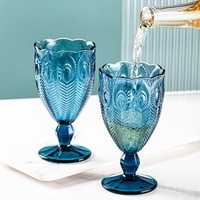 Service de table en verre Hxglass Blue Peacock Feather, comprenant un bol, une tasse à thé, une tasse à vin, une assiette à fruits, compatible micro-ondes, design vintage luxueux.