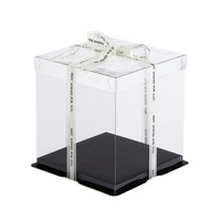 Boîte à gâteau transparente de 10 pouces grande boîte à gâteau transparente 10x10x9 pouces boîte de présentation cadeau transparente pour transporter un cadeau haut avec ruban