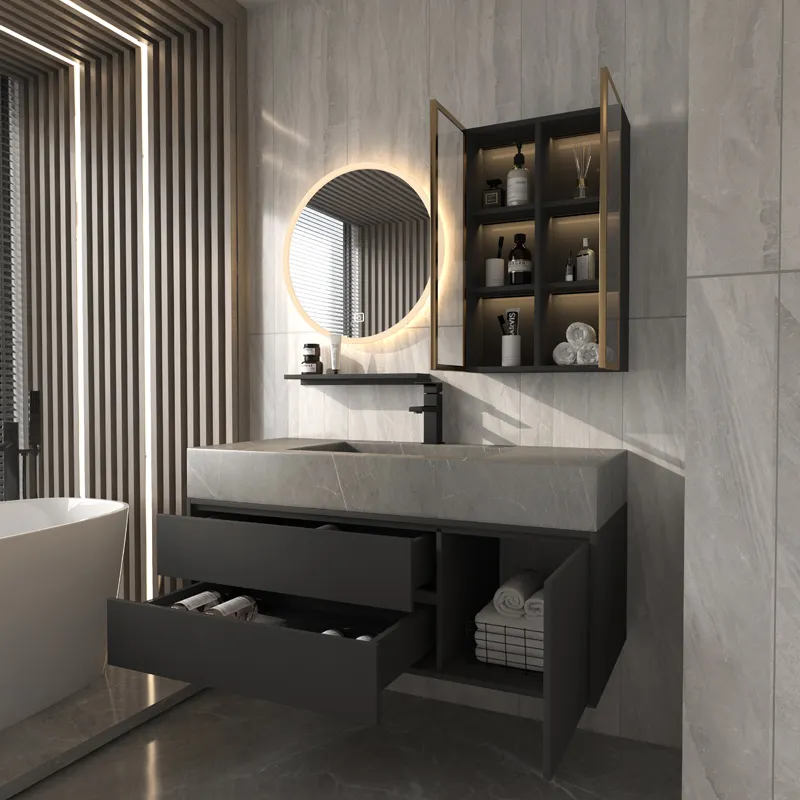 Hottest Sale Luxury Waterproof Bathroom Anti Fog Mirror Floating Vanity Cabinet Modern