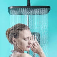 Ensemble de robinetterie de douche mural moderne en laiton chromé poli avec barre coulissante, valve en céramique, pommeau de douche carré à jet pluie et fonction massage, pour villa