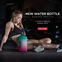 Bouteille d'eau demi-gallon PETG 2,2 L sans BPA avec marqueur de temps de gymnastique motivante Couvercle en plastique pour bouteille de fitness de grande capacité de 73oz