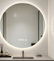Miroir de salle de bain rond à LED IP44, design graphique moderne, rétroéclairé, miroir de vanité intelligent sans cadre, à fixer au mur pour salle de bain, hôtel