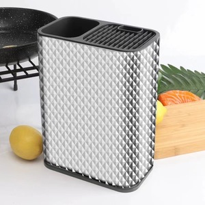 Porte-couteaux rectangulaire en acier inoxydable avec fente de drainage pour le rangement des lames et support pour ciseaux - Product Image 1