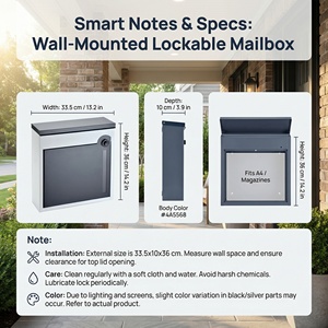 Cassetta Postale da Esterno Impermeabile in Acciaio Montata a Parete con Rivestimento in Polvere, Design Durevole ed Elegante - Product Image 2
