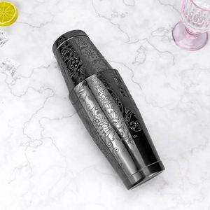 แก้วเชคเกอร์สเตนเลสสตีลแบบมีน้ำหนัก ขนาด 28/18 ออนซ์ 850/550 มล. ลายดอกไม้สลัก ใช้กับเครื่องล้างจานได้ เหมาะสำหรับผสมมาร์ตินี่ ไวน์ และค็อกเทล - Product Image 2