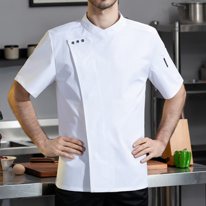 Chaqueta de chef de media manga con cuello cruzado unisex de algodón polivinílico en stock al por mayor - Product Image 2