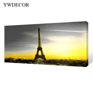 도매 유명한 건물 에펠 탑 아트 페인팅 골드 배경 포스터 및 사진 현대 캔버스 그림 홈 장식