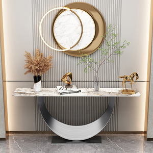 Luce mezza luna design di lusso Villa appartamento ingresso console tavolo argento acciaio inossidabile marmo consule tavolo - Product Image 4