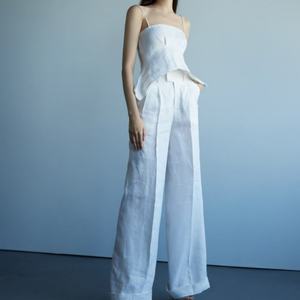 Conjuntos de Lino OEM para Mujer, 2 Piezas, Blusa de Lino Elegante con Hombros Descubiertos, Atuendo Femenino - Product Image 1