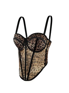 Sexy Leopard Spot <strong>Pattern</strong> Splice Bralette Strap High-End Sense Inner Mesh Lace See-through Outerwear Fishbone <strong>Corset</strong> <strong>Top</strong> - Product Image 1