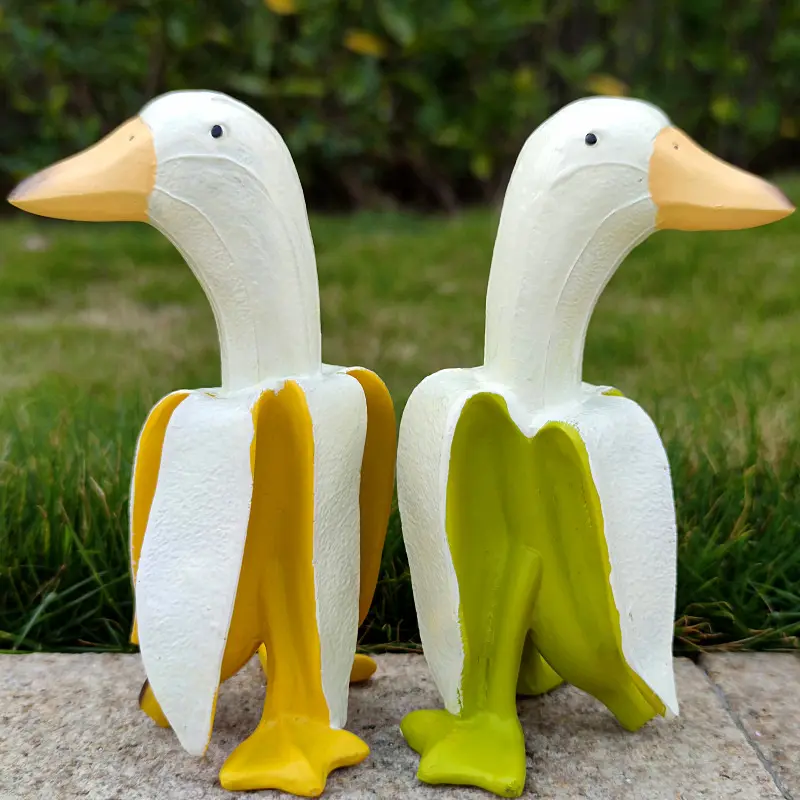 AHMH تصميم جديد لطيف بطة الموز الجملة الحرف الراتنج الإبداع زخرفة البط للهدايا حزب ديكور المنزل