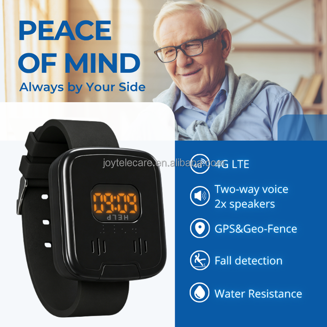 Waterproof 4G LTE Elderly SOS Watch with Automatic Fall Detection and Two-Way Speakerphone, Ideal for Nursing Homes & Home Care