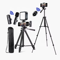Yeni telefon kamera tripodu standı LED Video işığı yaka kablosuz mikrofon vfacebook kiti için Tiktok Facebook YouTube Vlog yapma