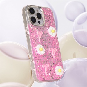 กรอบมือถือลายดอกไม้แวววาวสำหรับ iPhone 12 13 14 15 16 17 PRO MAX เคสแฟชั่นจากโรงงาน - Product Image 1