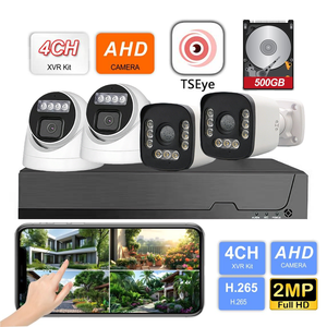 Sistema de Cámaras de Seguridad CCTV AHD TSEye de 4 Canales y 2MP para Interiores y Exteriores, 500GB, Visión Nocturna a Todo Color, Cámara de Vigilancia Analógica - Product Image 1